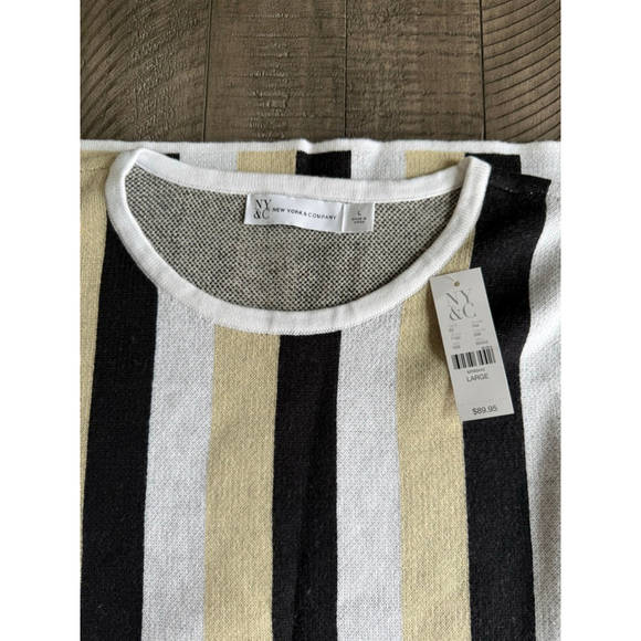 New York & Company NWT Striped Knit Sheath Dress Large Black Tan White Bodycon - Picture 7 of 8